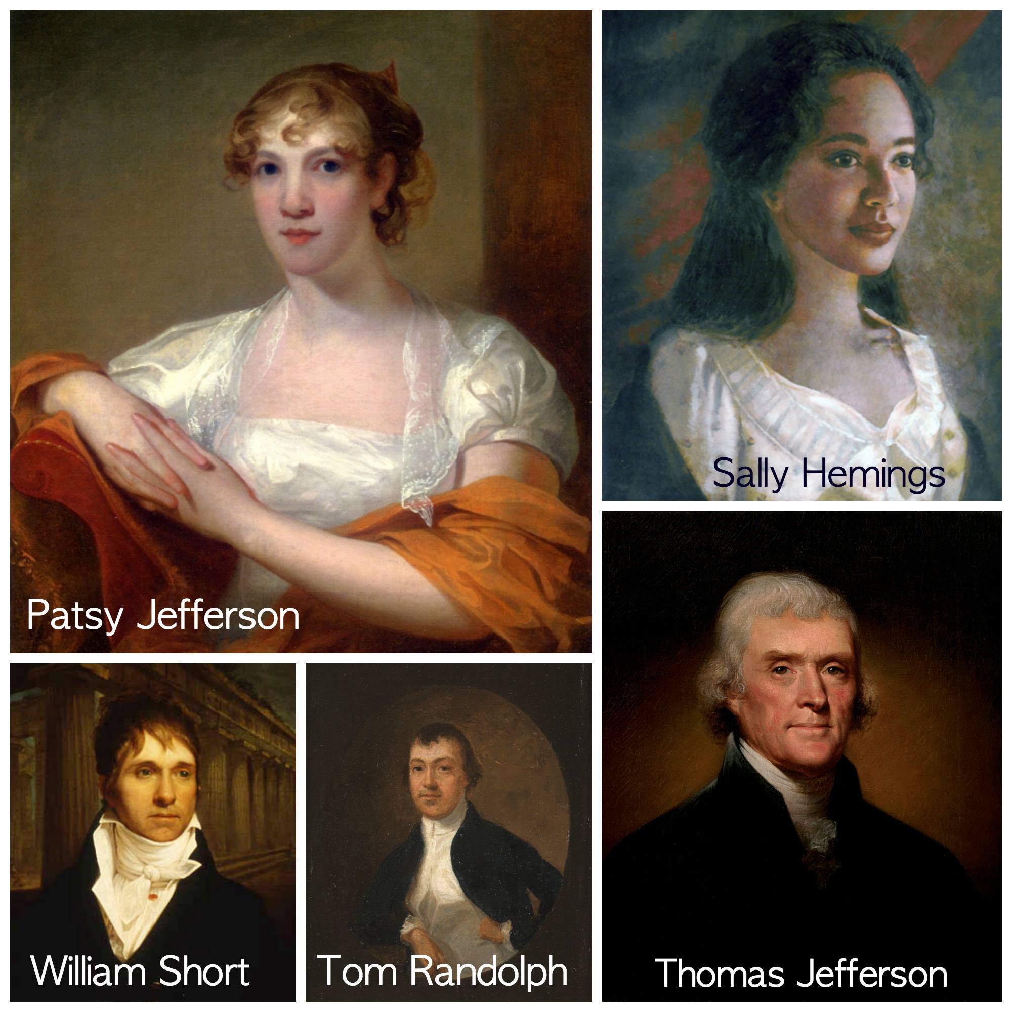 A collage of the painted portraits of several characters from America's First Daughter.