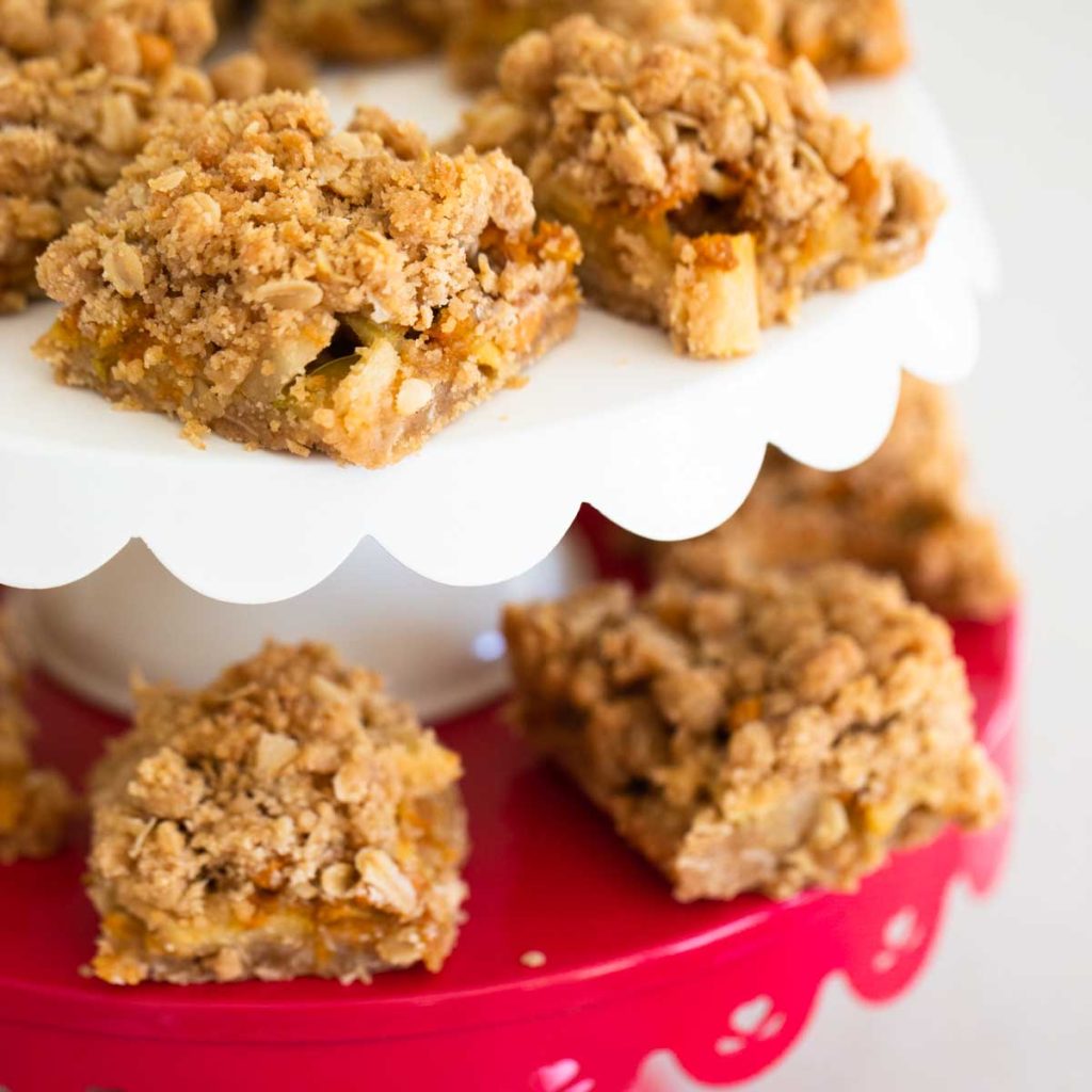 Apple Crisp Bars on a tiered tray