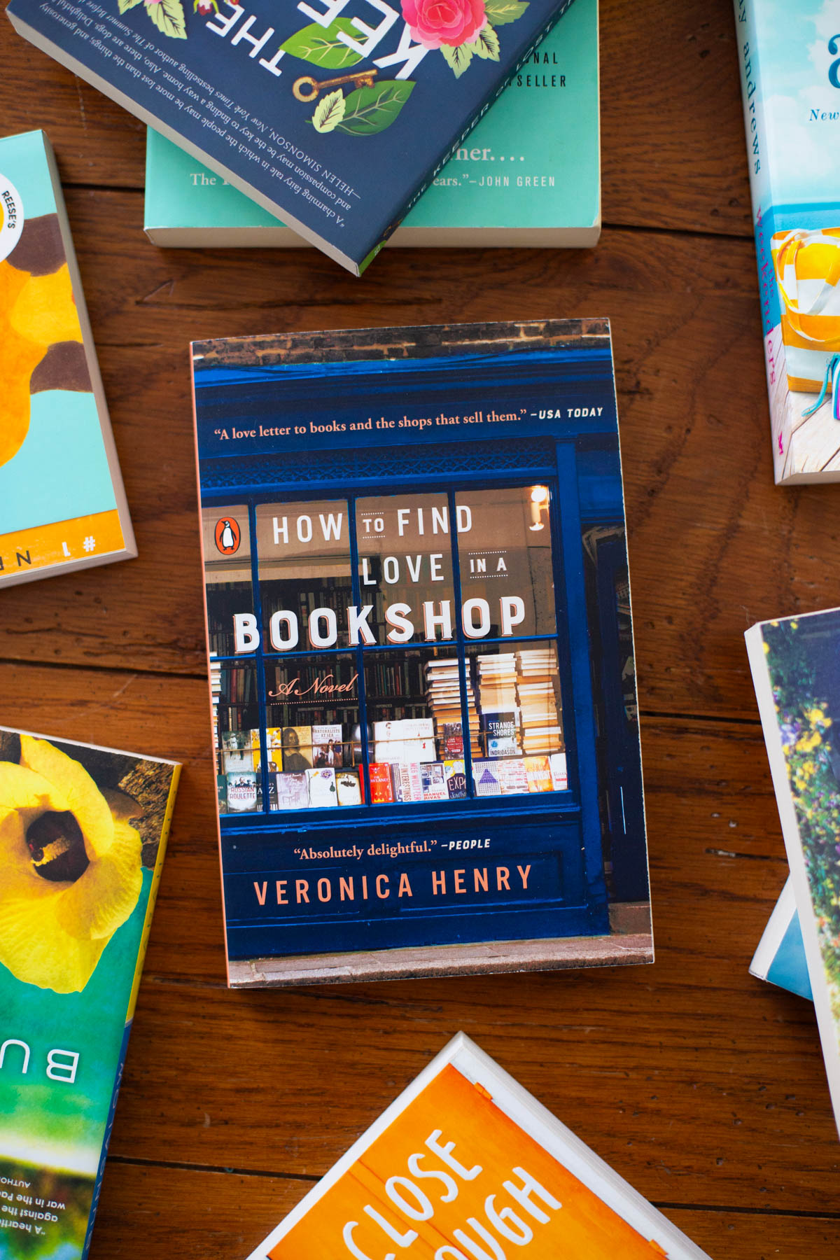 A copy of the book How to Find Love in a Bookshop is on the table.