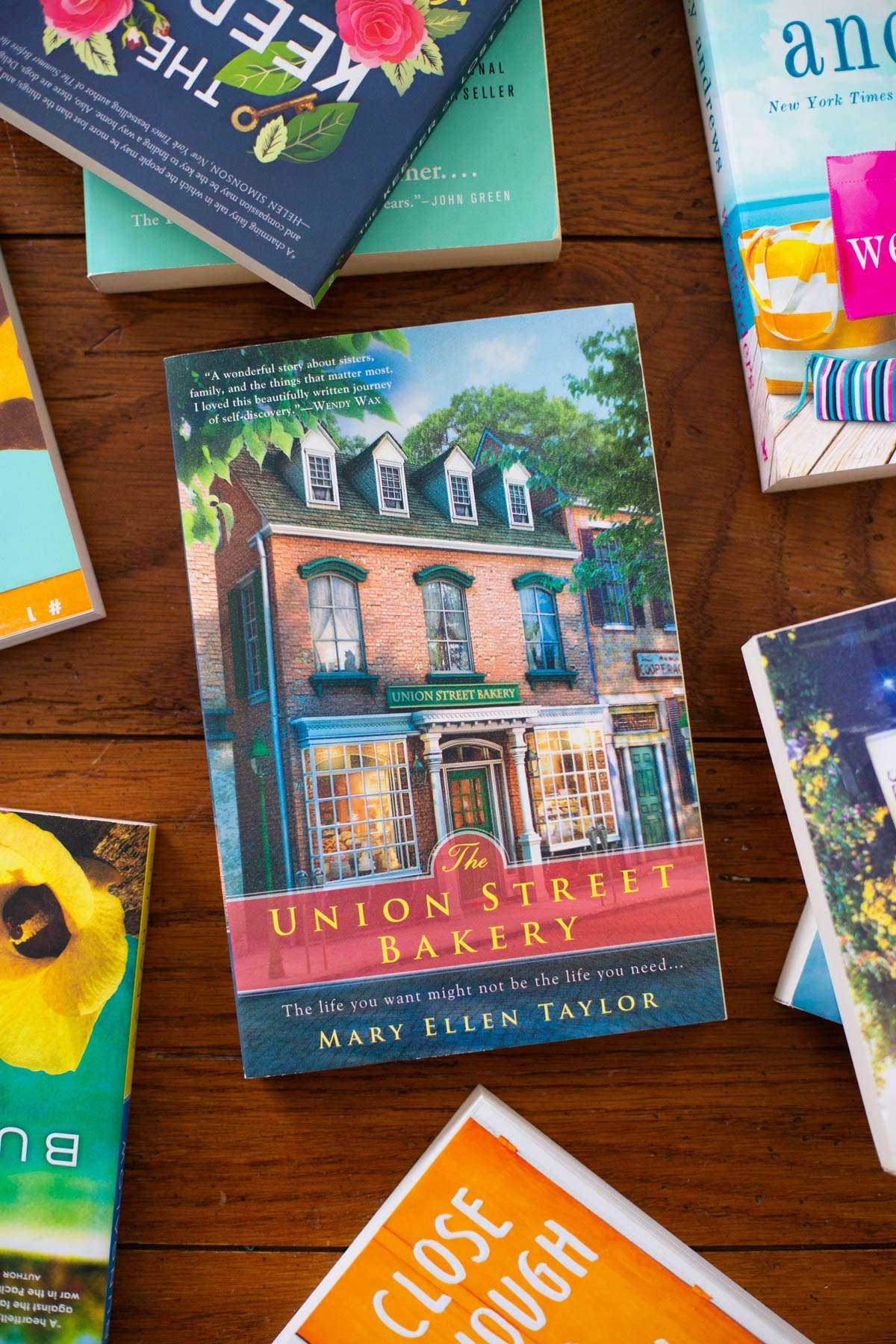 A copy of the book The Union Street Bakery sits on a table.