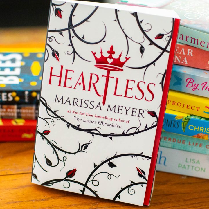 A copy of the book Heartless is on the table.