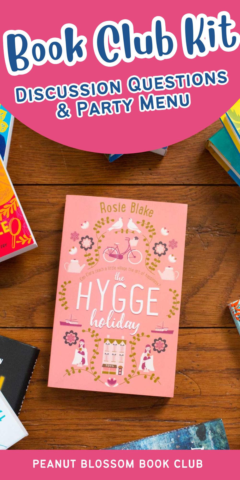 A copy of the book The Hygge Holiday sits on the table.