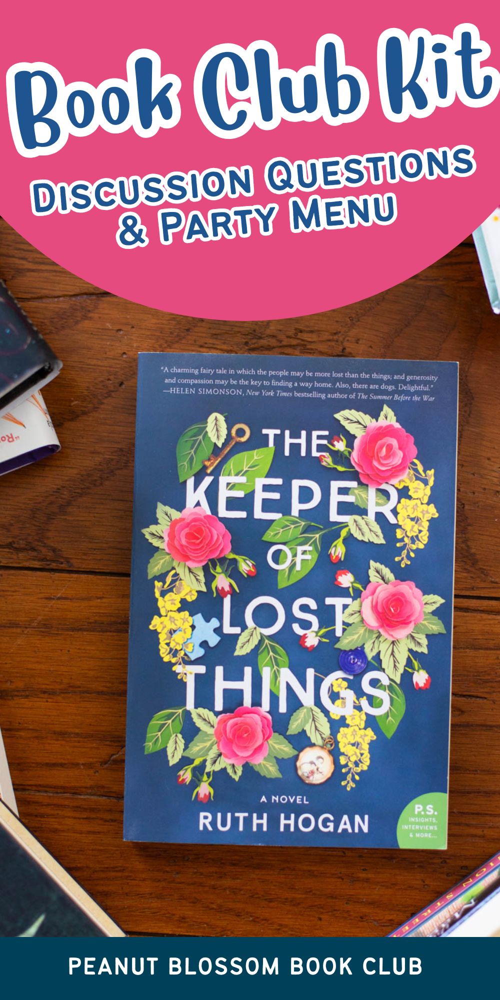 A copy of the book The Keeper of Lost Things is on the table.