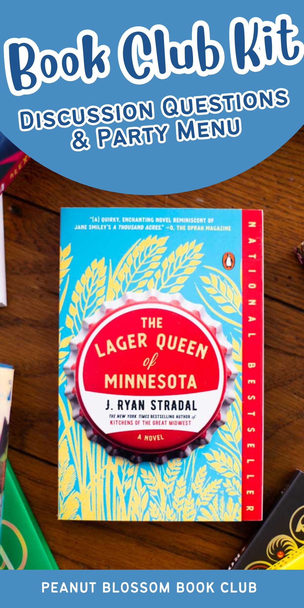 A copy of the book The Lager Queen of Minnesota is on the table.