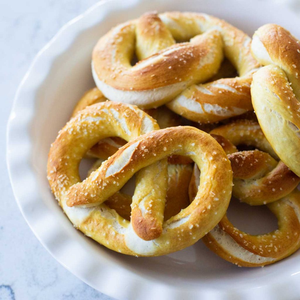 A platter of homemade soft pretzels.