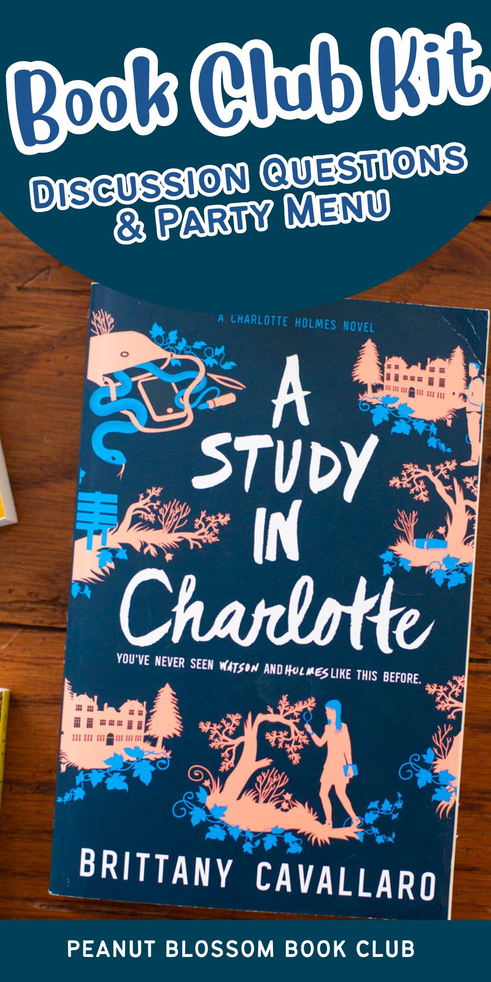 A copy of the book A Study in Charlotte sits on the table.