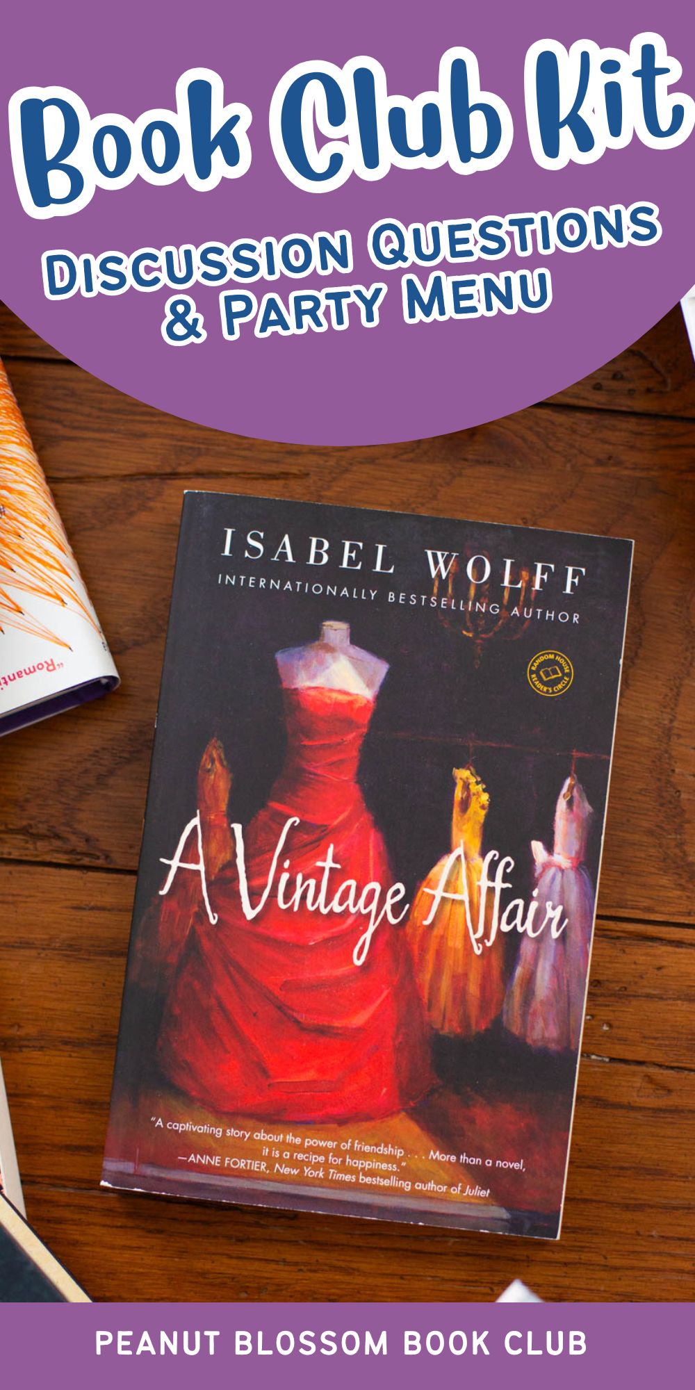 A copy of the book A Vintage Affair is on a table.