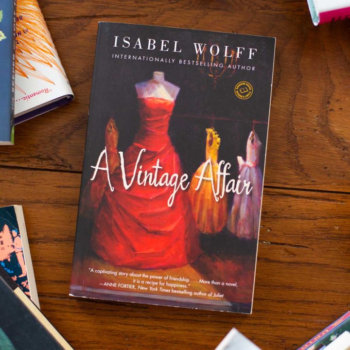 A copy of the book A Vintage Affair is on a table.