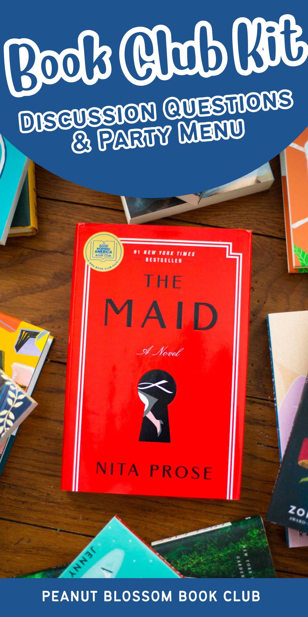 A copy of the book The Maid is on the table.