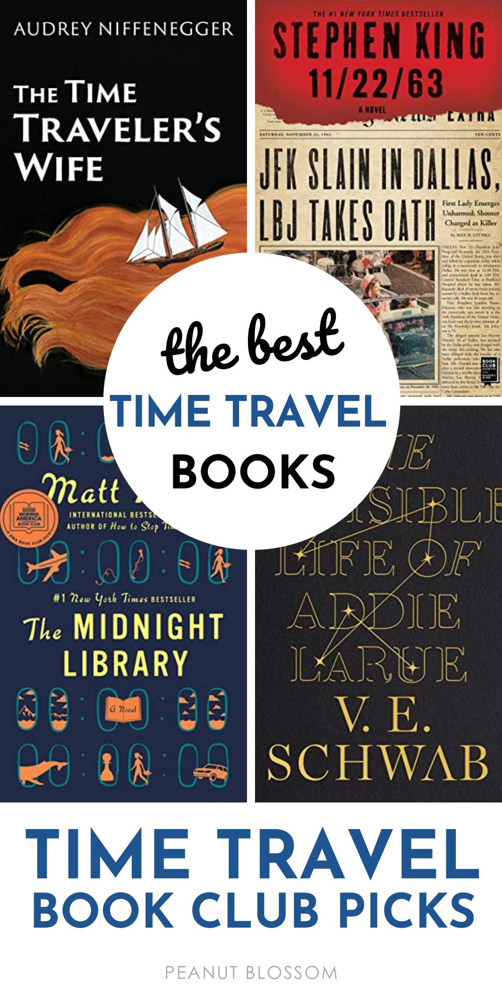 A collage of 4 photos of the best time travel books