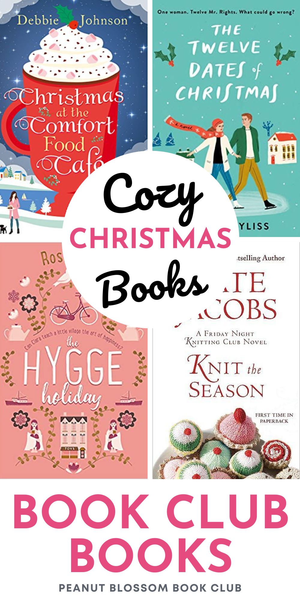 The photo collage shows 4 Christmas books for book club.