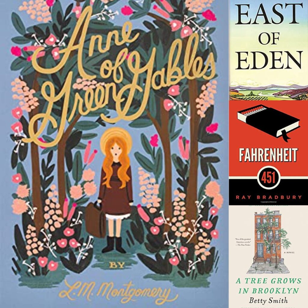 The photo collage shows the covers of four classic novels.