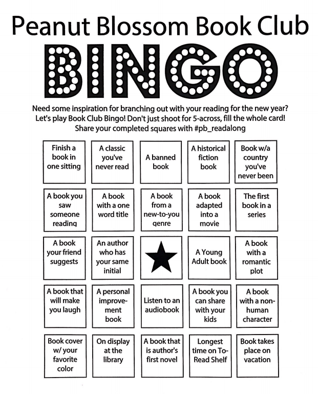 A preview of the book club bingo card.