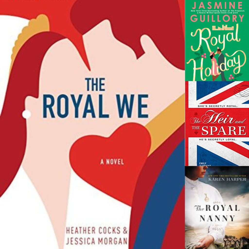 A collage of book covers that are fiction about royal families.