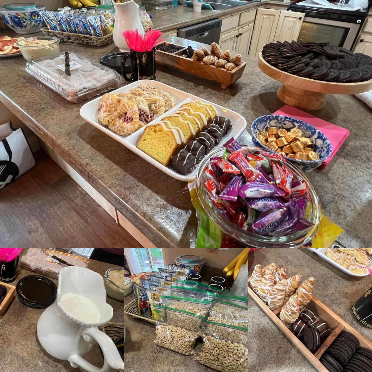 The photo collage shows the party food served at the book club.