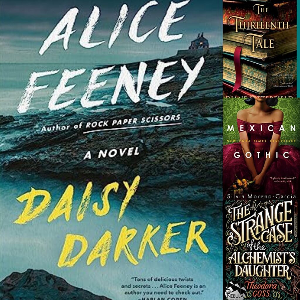 The photo collage shows four books to read on dark and stormy nights.