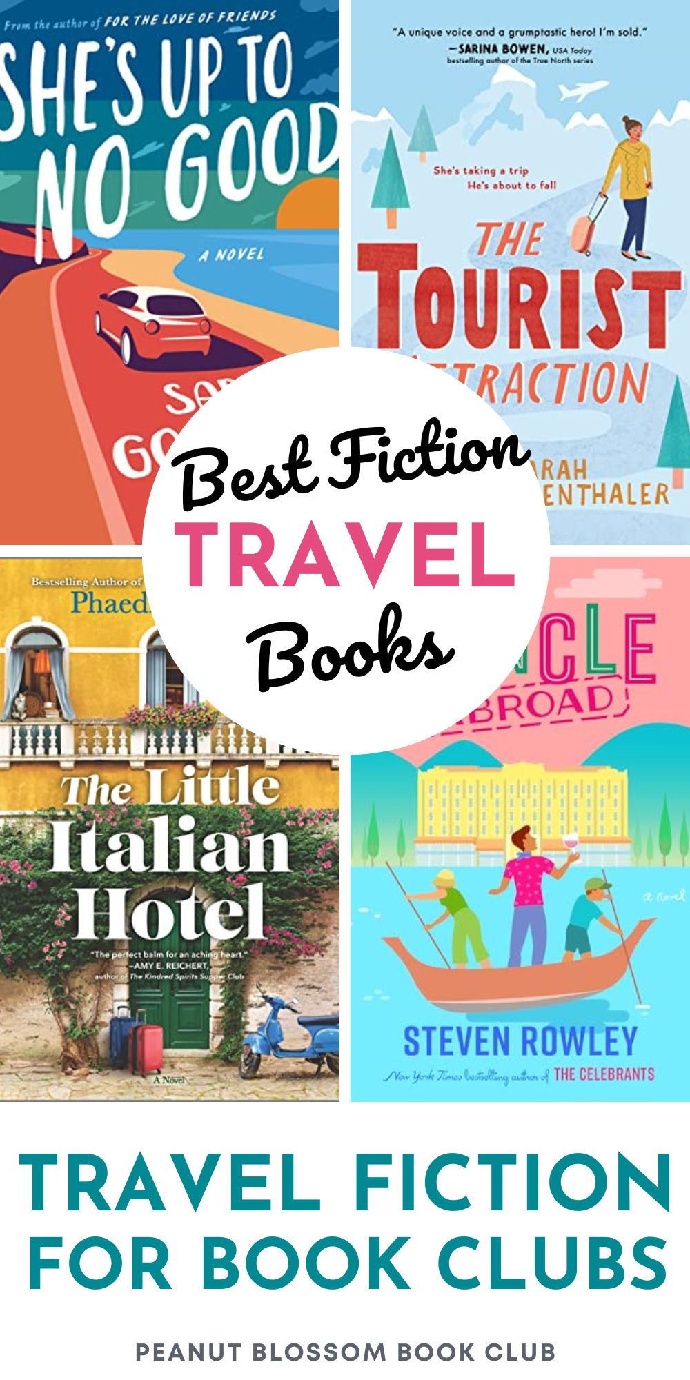 The photo collage shows 4 book covers for books about traveling.