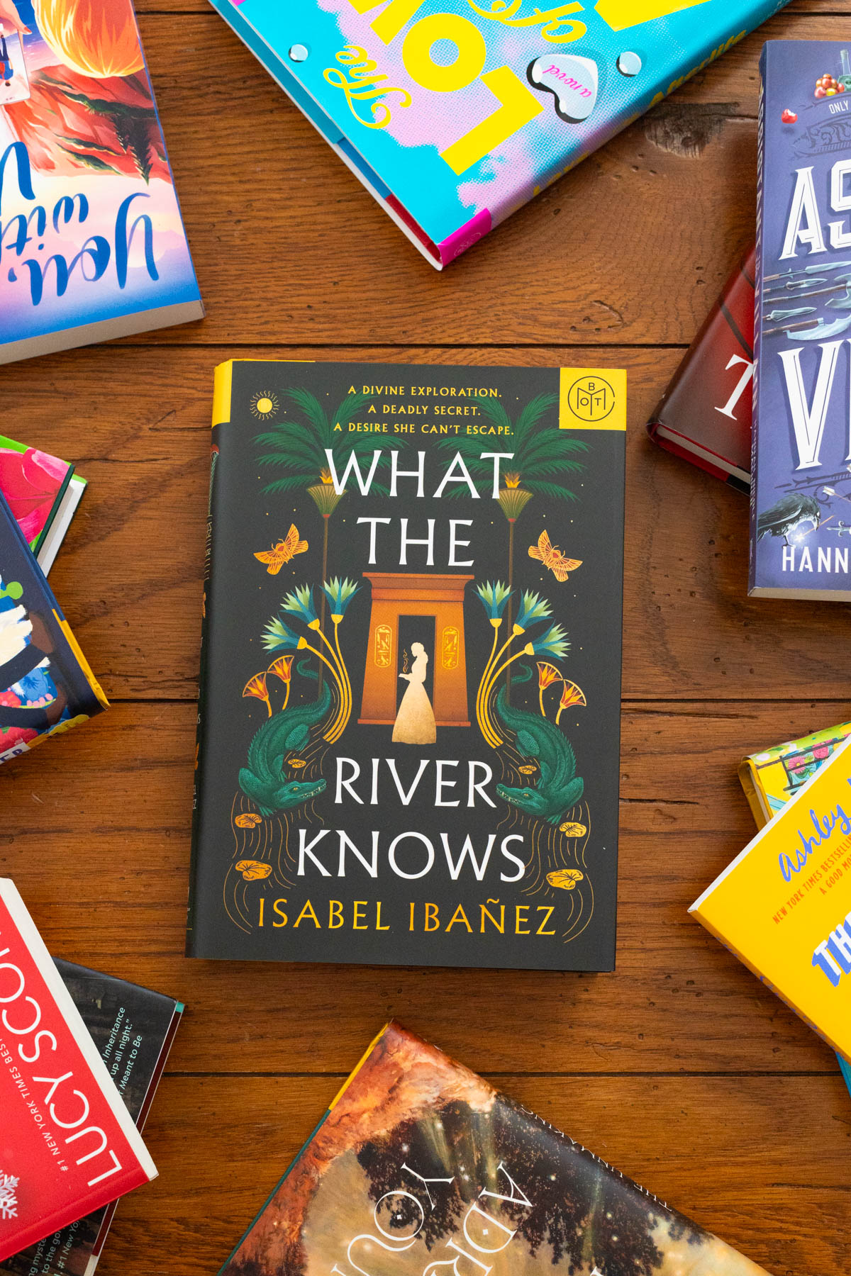 A copy of the book What the River Knows by Isabel Ibanez sits on the table.
