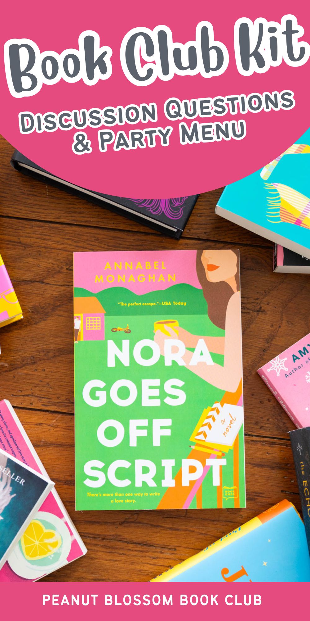 A copy of the book Nora Goes Off Script is on the table.