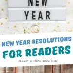 The photo collage shows a "happy new year" sign next to a photo of open books.