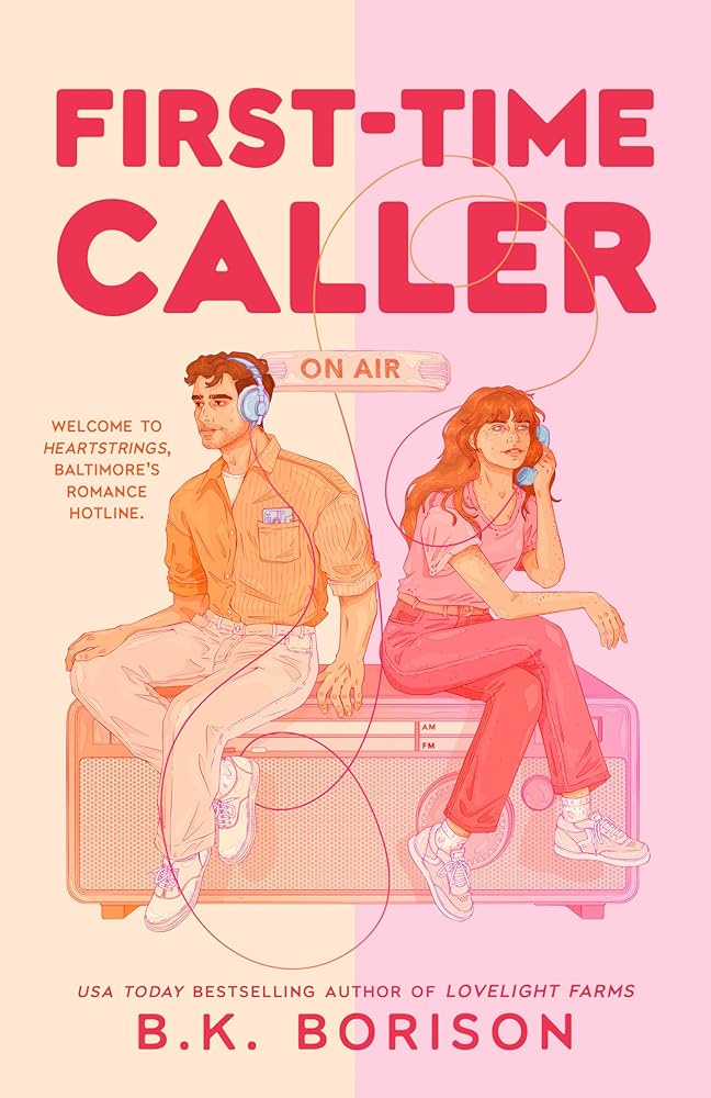 The cover of First Time Caller shows a man and a woman sitting back to back.