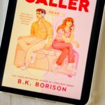 The cover of First-Time Caller by B.K. Borison is on the screen of an iPad.