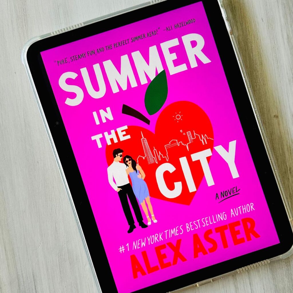 The cover of the book Summer in the City by Alex Aster is on the screen of an ipad.
