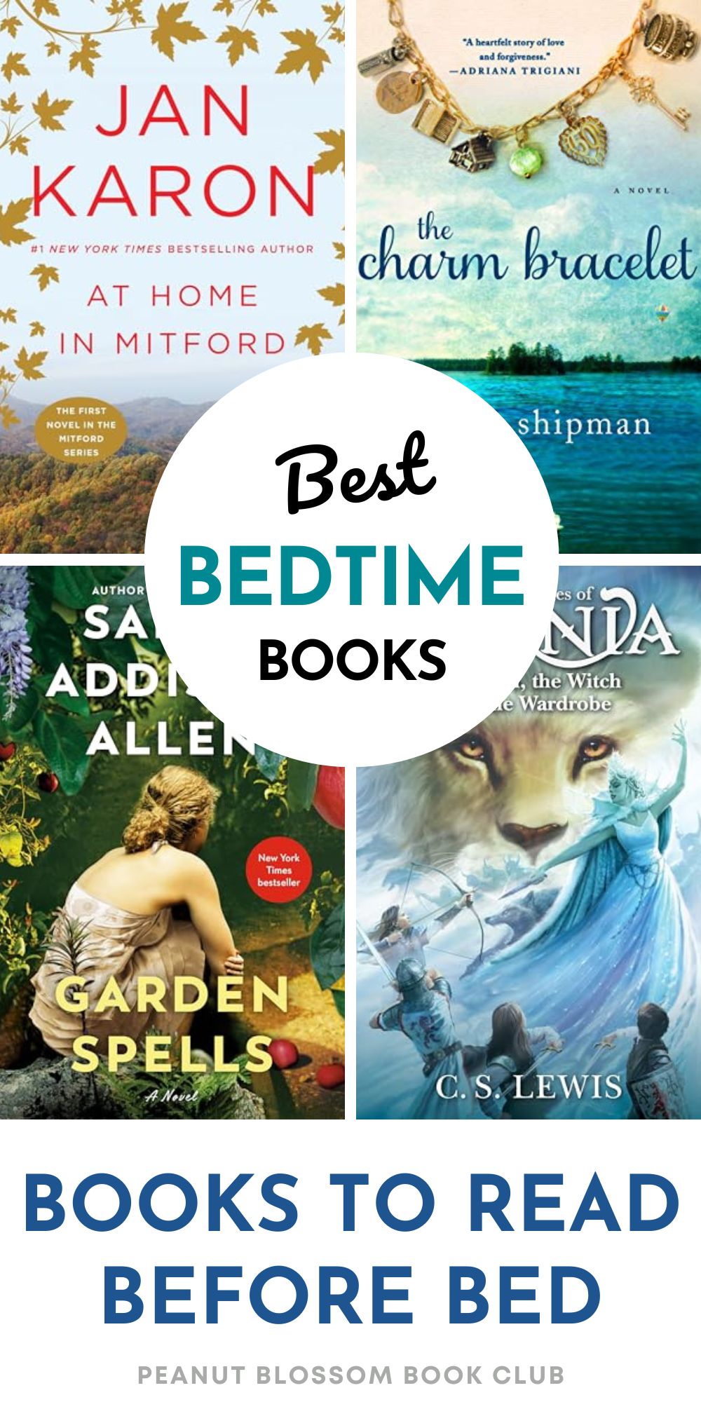 The photo collage shows 4 books that make great bedtime reading.