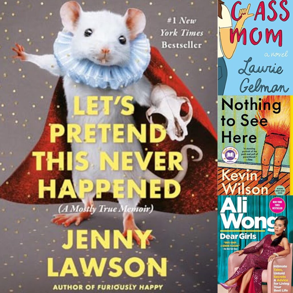 The photo collage shows 4 book covers that are sure to make your book club laugh.