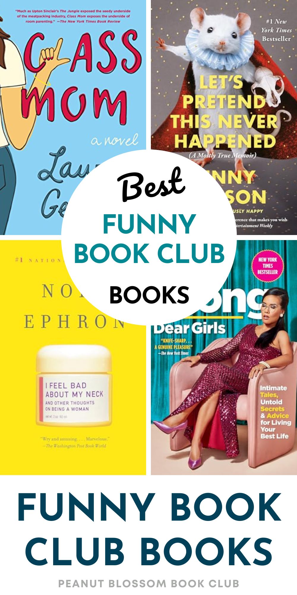 shows 4 book covers that are sure to make your book club laugh.