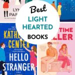 The photo collage shows 4 fun, light-hearted books to read for book club.