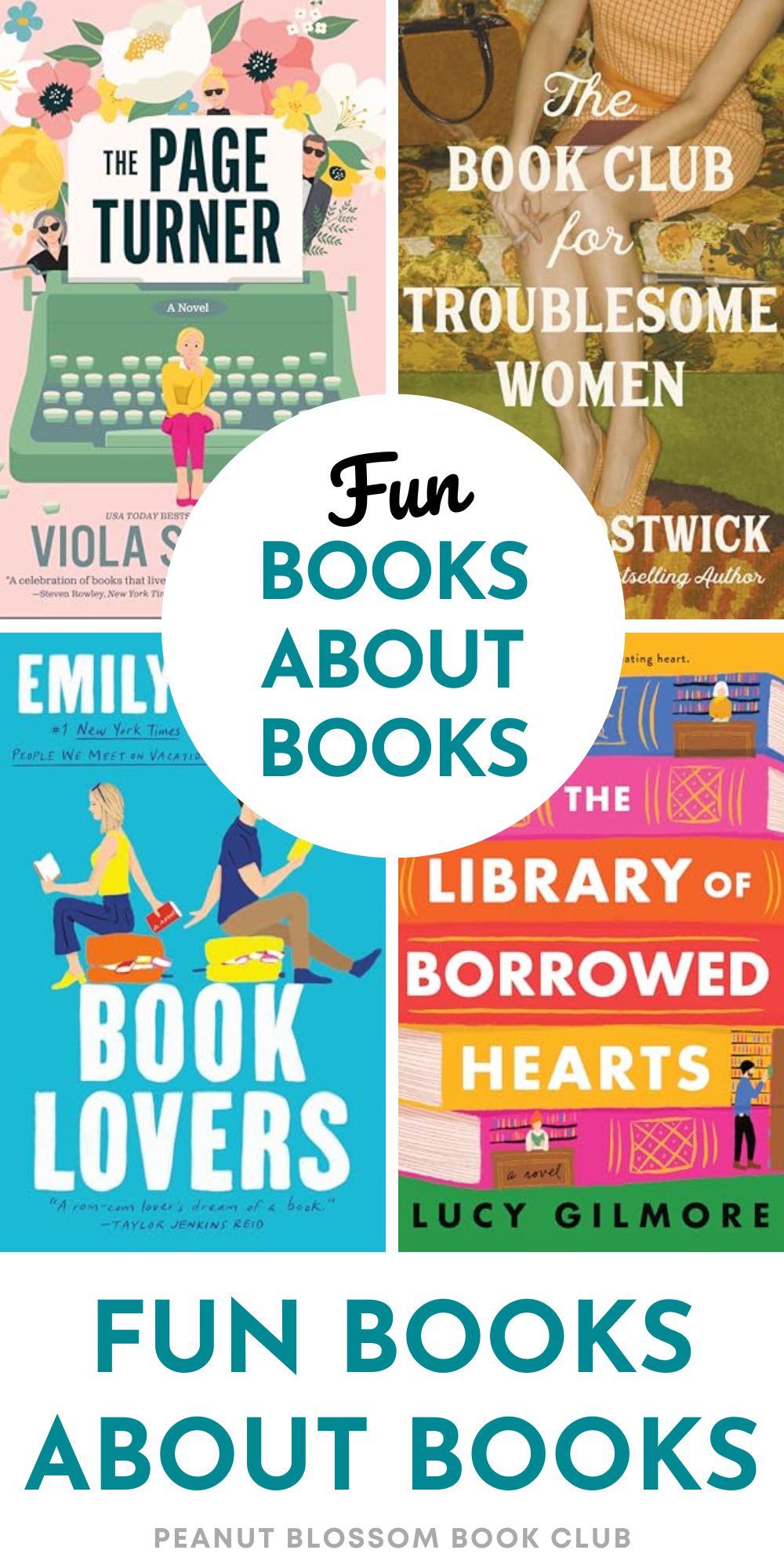 The photo collage shows book covers for 4 books about books.