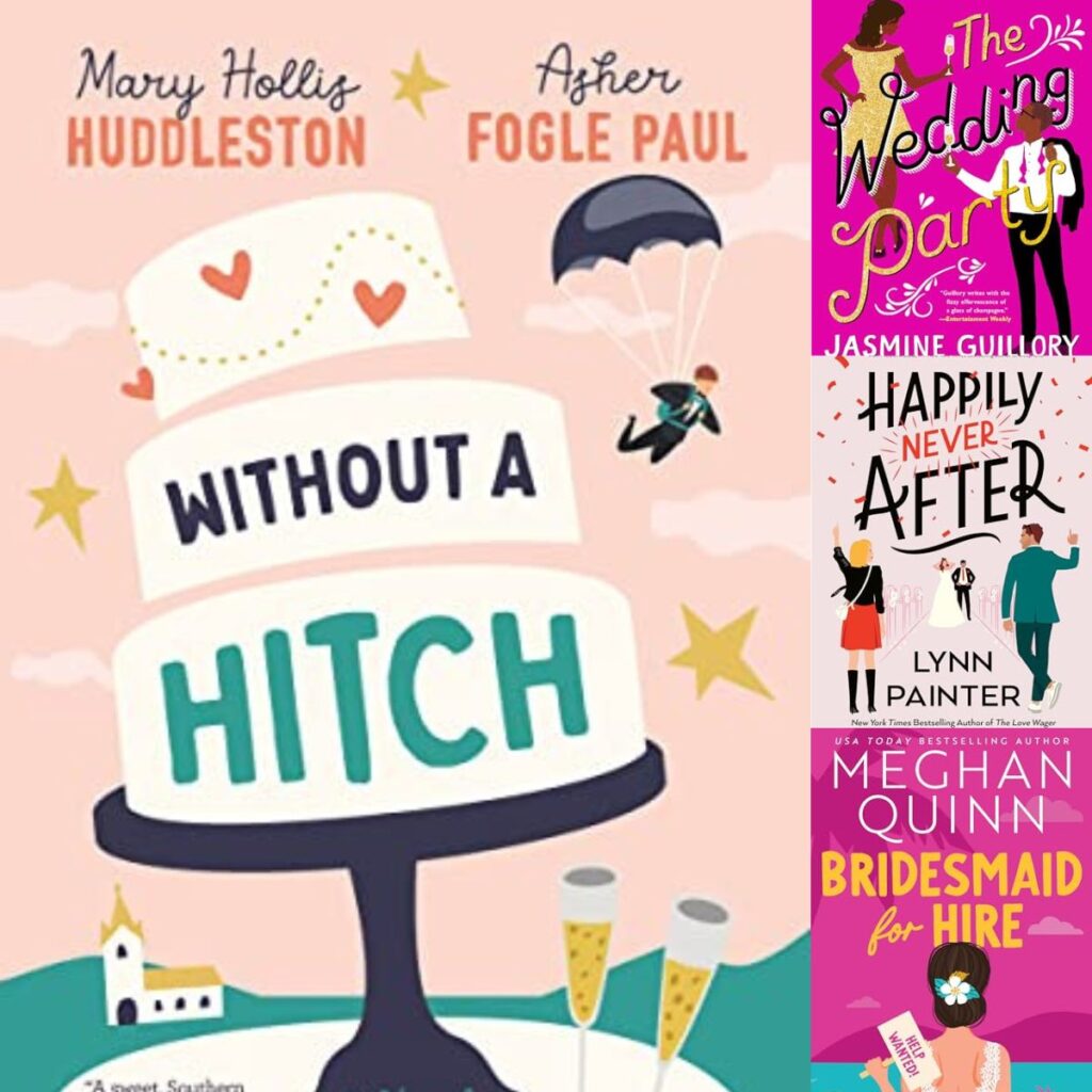 The photo collage shows the covers of 4 books that take place during wedding season.